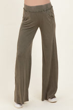Olive Mineral Wash Wide Leg Maternity Pants