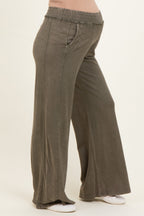 Olive Mineral Wash Wide Leg Maternity Pants