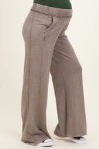Coffee Mineral Wash Wide Leg Maternity Pants