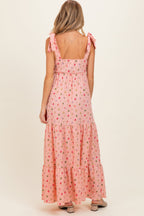 Blush Floral Tiered Shoulder Tie Maternity Maxi Dress