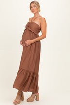 Amber Brown Halter Neck Tiered Cutout Maternity Maxi Dress