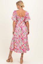 Pink Floral Square Neck Babydoll Maternity Maxi Dress