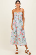 Aqua Multi Floral Print Smocked Chest Maternity Maxi Dress