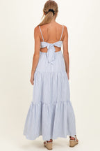 White Striped Cutout Tie Back Maternity Maxi Dress