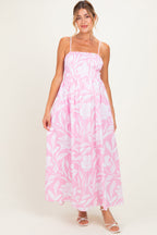 Light Pink Floral Smocked Maternity Midi Dress
