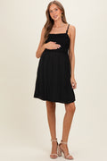 Black Knot Detail Smocked Maternity Mini Dress