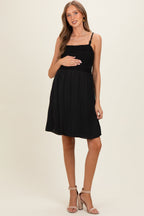 Black Knot Detail Smocked Maternity Mini Dress