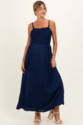 Navy Textured Smocked Maternity Maxi Dress