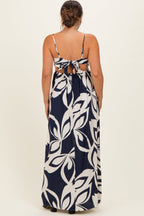 Navy Floral Cutout Halter Maternity Maxi Dress