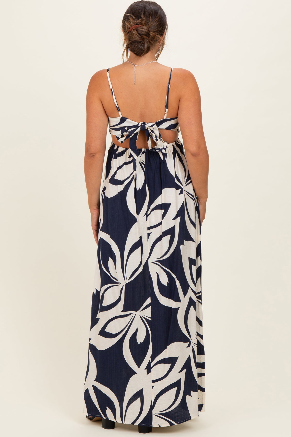 Navy Floral Cutout Halter Maternity Maxi Dress
