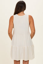 Cream Sleeveless Crewneck Tiered Maternity Mini Dress