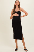 Black Side Slit Fitted Maternity Tank Dress
