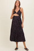 Black Floral Lace Detail Strappy Maternity Maxi Dress