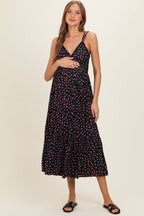 Black Floral Lace Detail Strappy Maternity Maxi Dress