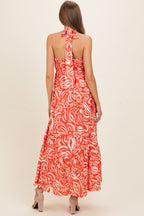 Coral Printed Halter Neck Keyhole Maternity Maxi Dress