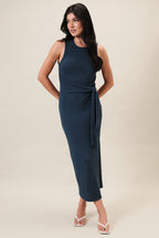Midnight Jacquard Sleeveless Side Tie Maternity Midi Dress