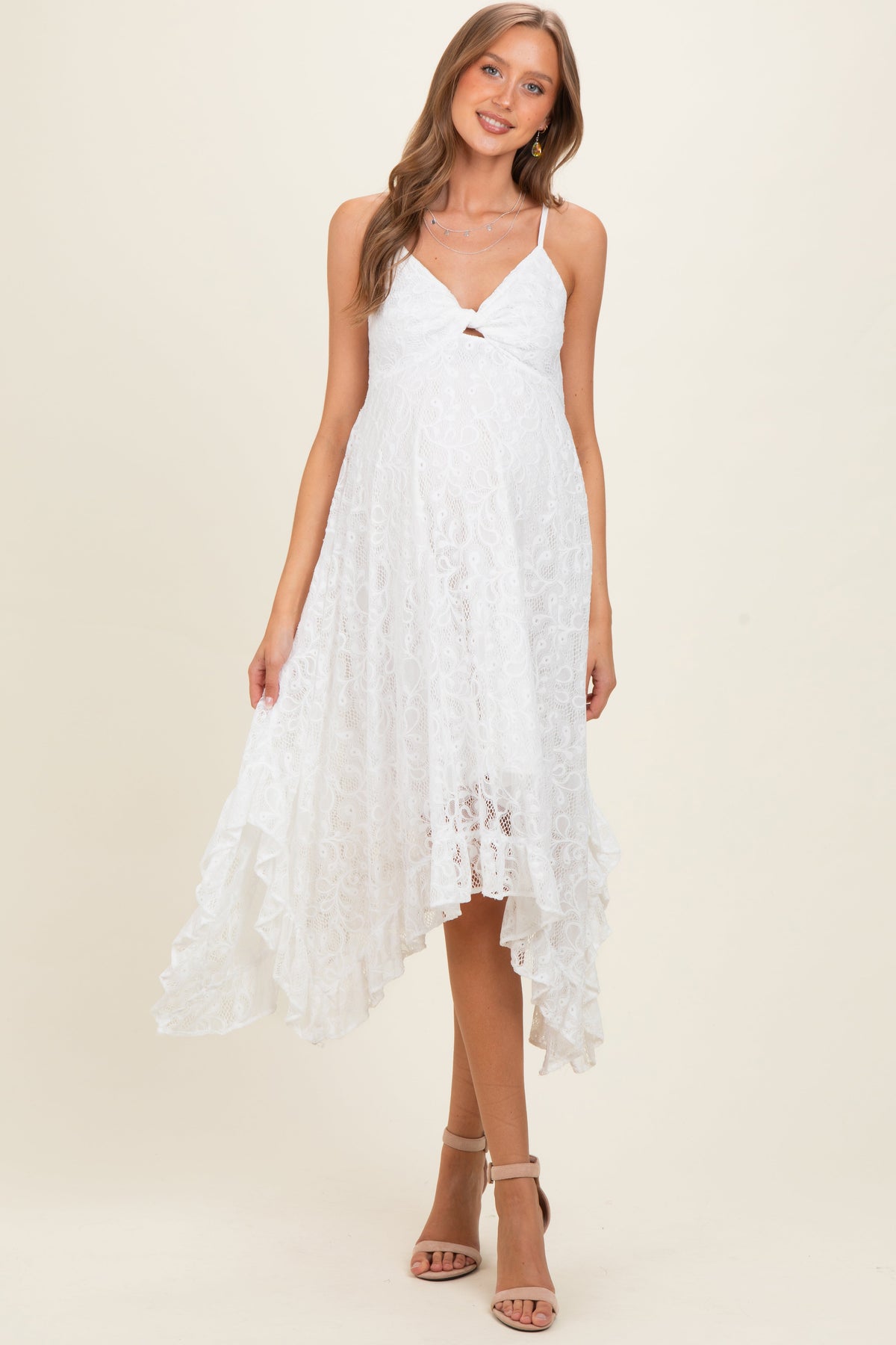 Ivory Twist Front Lace Maternity Maxi Dress