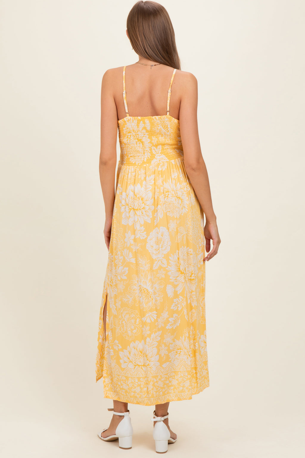Yellow Floral Twisted Front Maternity Maxi Dress