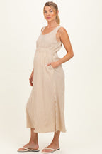 Beige Striped Sleeveless Cutout Maternity Maxi Dress