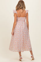 Blush Floral Ruffle Strap Maternity Midi Dress