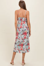 Blue Floral Twisted Front Cutout Maternity Midi Dress