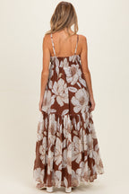 Brown Tropical Floral Maternity Maxi Dress