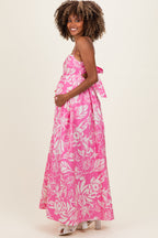 Pink Floral Printed Maternity Maxi Dress