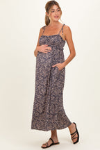 Purple Print Detailed Maternity Maxi Dress