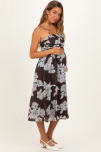 Brown Floral Tie Back Maternity Midi Dress