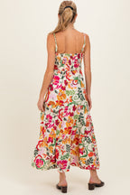 Cream Floral Tiered Maternity Midi Dress