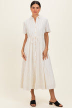 Ivory Striped Waist Tie Maternity Shirt Dress