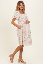 Ivory Floral Embroidered Maternity Mini Dress