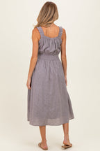 Brown Cinched Waist Front Tie Maternity Midi Dress