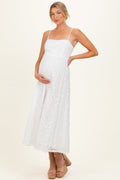 Off White Lace Sleeveless Maternity Midi Dress