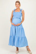 Light Blue Sleeveless Smocked Tiered Maxi Dress