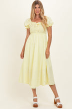 Yellow Square Neck Puff Sleeve Maternity Midi Dress