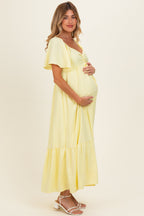 Yellow Flutter Sleeve Ruffle Hem Maternity Maxi Dress