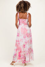 Pink Sleeveless Tiered Maternity Maxi Dress