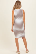 Mocha/White Ribbed Striped Maternity Bodycon Dress