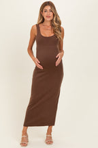 Brown Fitted Cutout Maternity Maxi Tank Dress