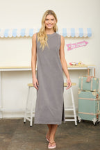 Charcoal Side Slit Maternity Midi Tank Dress