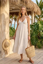 White Halter Cutout Maternity Midi Dress