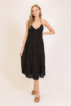 Black Halter Cutout Maternity Midi Dress
