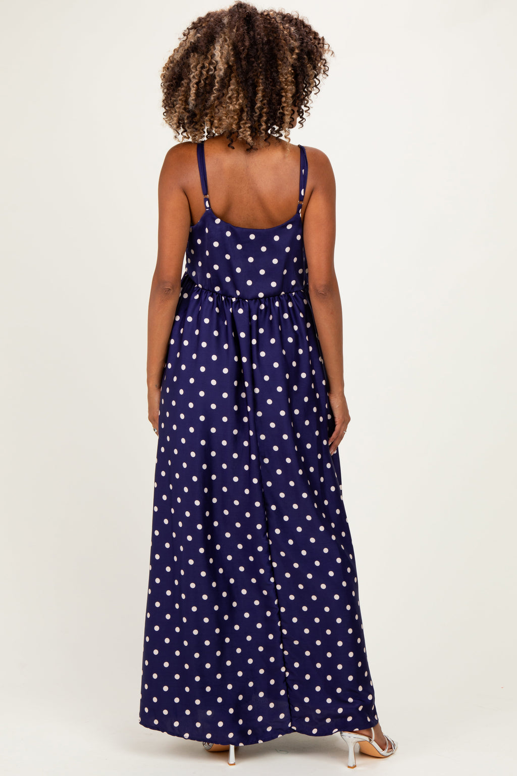 Navy/ Cream Polka Dot Sleeveless Maternity Maxi Dress