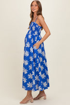 Cobalt Printed Square Neck Smocked Maternity Maxi Dress
