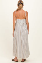 Natural Striped V-Neck Sleeveless Maternity Maxi Dress