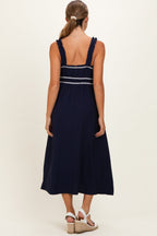 Navy Front Tie Sleeveless Maternity Midi Dress