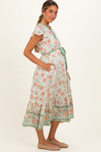 Olive Contrast Floral Maternity Shirt Dress