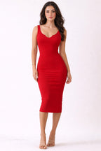 Red Notch Neckline Maternity Tank Dress