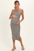 Black Striped Crisscross Back Maternity Dress